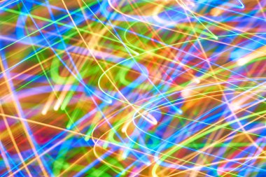 Renkli bokeh soyut odaklanmamış arka plan, renk bokeh arka plan ve doku, bulanık, şerit çizgileri uzun pozlama ile renk ve ışık hareketli