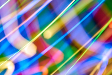 Renkli bokeh soyut odaklanmamış arka plan, renk bokeh arka plan ve doku, bulanık, şerit çizgileri uzun pozlama ile renk ve ışık hareketli