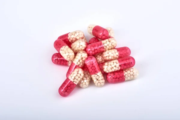 Geneeskunde Pillen Tabletten Capsule Pharmaceutical Geneesmiddel Close Van Stapel Rode — Stockfoto