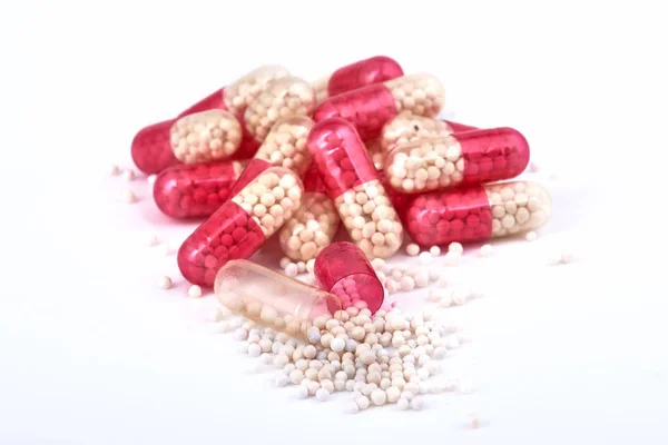 Medicína Tabletky Tablety Capsule Pharmaceutical Lék Detail Hromadu Modré Bílé — Stock fotografie