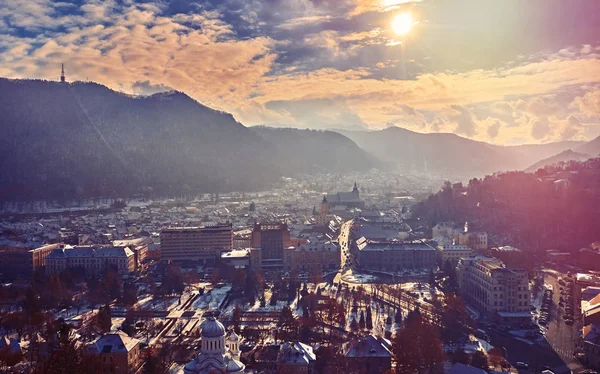 Brasov Transsylvanien Rumänien Panoramautsikt Över Gamla Stan Och Council Square — Stockfoto