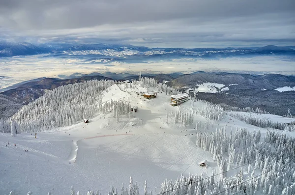 Aerial View Spectacular Ski Slopes Carpathians Mountains Panoramic View Ski — Stock Photo, Image