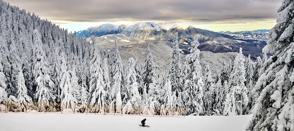 Vista Panorâmica Sobre Pista Esqui Poiana Brasov Estância Esqui Transilvânia — Fotografia de Stock