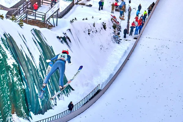 Rasnov Rumänien Januar 2019 Unbekannter Skispringer Tritt Beim Fis Skisprung — Stockfoto