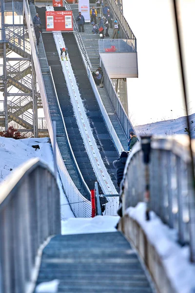 Rasnov Rumänien Januar 2019 Unbekannter Skispringer Tritt Beim Fis Skisprung — Stockfoto