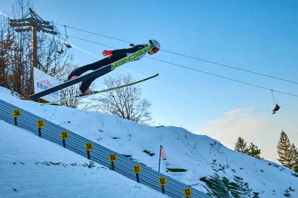 Rasnov Romênia Janeiro 2019 Salta Esqui Desconhecido Compete Copa Mundo — Fotografia de Stock