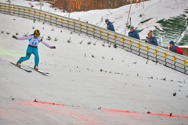 Rasnov Roemenië Januari 2019 Onbekende Schansspringer Concurreert Fis Ski Jumping — Stockfoto