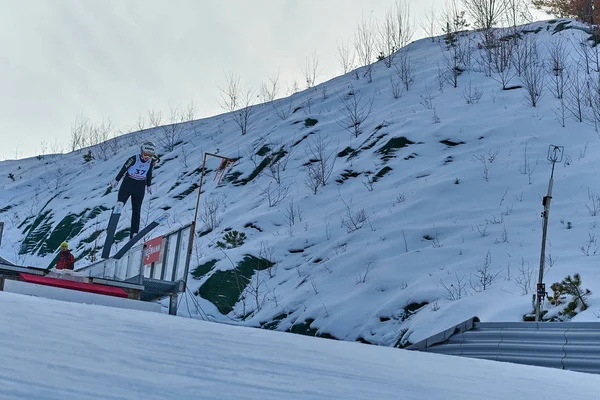 Rasnov Roemenië Januari 2019 Onbekende Schansspringer Concurreert Fis Ski Jumping — Stockfoto