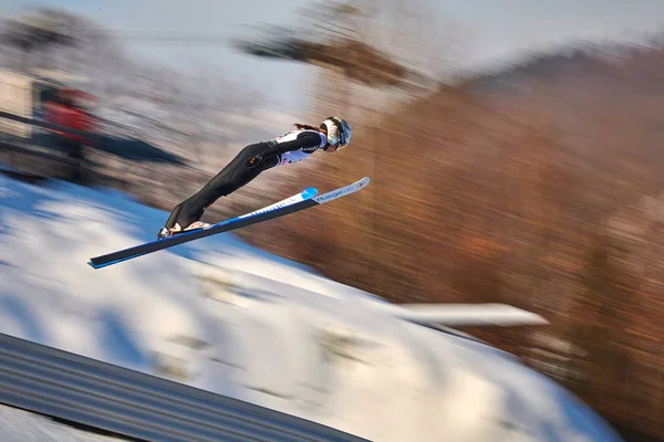 Rasnov Roemenië Januari 2019 Onbekende Schansspringer Concurreert Fis Ski Jumping — Stockfoto