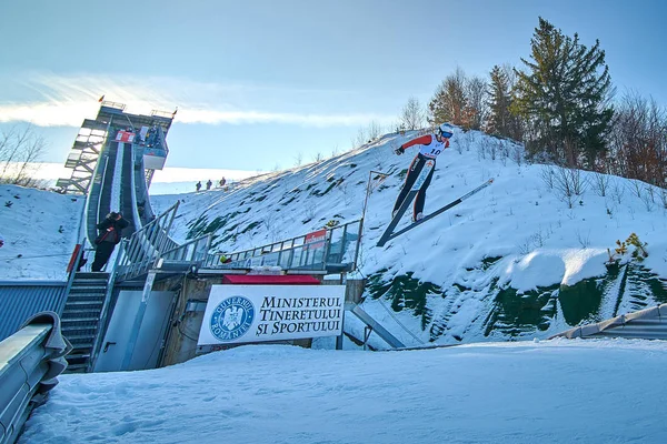 Rasnov Rumänien Januar 2019 Unbekannter Skispringer Tritt Beim Fis Skisprung — Stockfoto