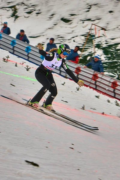 Rasnov Roemenië Januari 2019 Onbekende Schansspringer Concurreert Fis Ski Jumping — Stockfoto