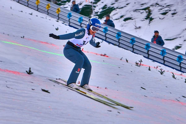 Rasnov Roemenië Januari 2019 Onbekende Schansspringer Concurreert Fis Ski Jumping — Stockfoto