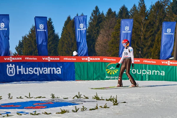 Rasnov Romênia Janeiro 2019 Salta Esqui Desconhecido Compete Copa Mundo — Fotografia de Stock
