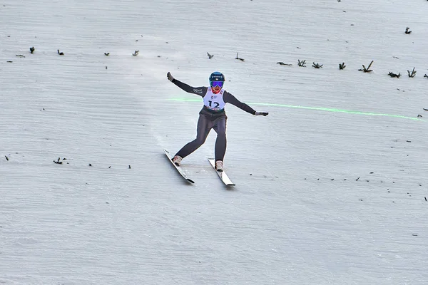 Rasnov Rumänien Januari 2019 Okänd Backhoppare Tävlar Fis Backhoppning Februari — Stockfoto