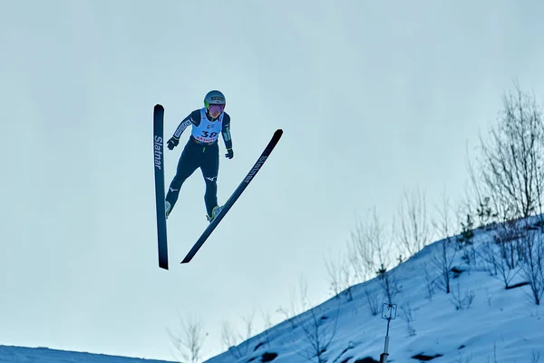 Rasnov Romênia Janeiro 2019 Salta Esqui Desconhecido Compete Copa Mundo — Fotografia de Stock