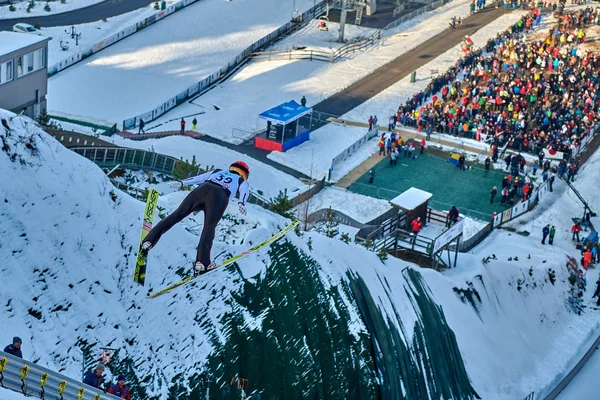 Rasnov Roemenië Januari 2019 Onbekende Schansspringer Concurreert Fis Ski Jumping — Stockfoto