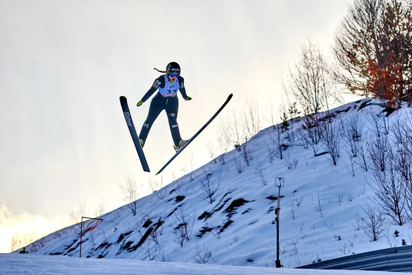 Rasnov Rumunia Stycznia 2019 Nieznany Skoczek Narciarski Konkuruje Fis Ski — Zdjęcie stockowe