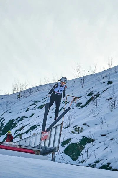 Rasnov Rumänien Januar 2019 Unbekannter Skispringer Tritt Beim Fis Skisprung — Stockfoto