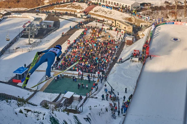 Rasnov Romania Gennaio 2019 Sconosciuto Saltatore Con Gli Sci Gareggia — Foto Stock