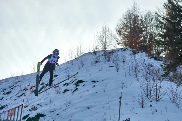 Rasnov Rumänien Januar 2019 Unbekannter Skispringer Tritt Beim Fis Skisprung — Stockfoto