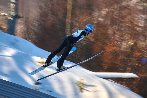 Rasnov Rumunsko Ledna 2019 Neznámý Skokan Lyžích Soutěží Fis Mistrovství — Stock fotografie