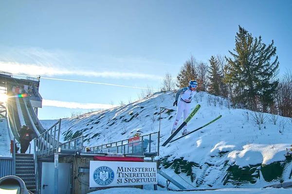 Rasnov Rumunia Stycznia 2019 Nieznany Skoczek Narciarski Konkuruje Fis Ski — Zdjęcie stockowe