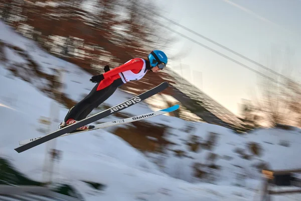 Rasnov Rumunsko Ledna 2019 Neznámý Skokan Lyžích Soutěží Fis Mistrovství — Stock fotografie