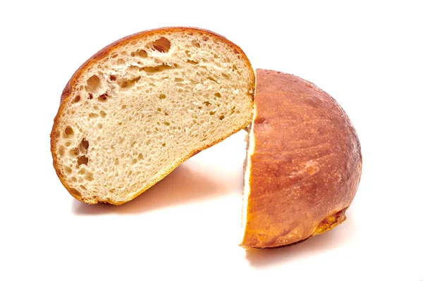 Pão Hambúrguer Cortado Dois Isolados Fundo Branco — Fotografia de Stock