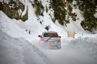 Comandau, Romanya-1-3 Ocak 2019:Car yarış kış rallide Comandau, Romanya, bilinmeyen pilotlar kış ralli Covasna XII-a baskı 2019 rekabet