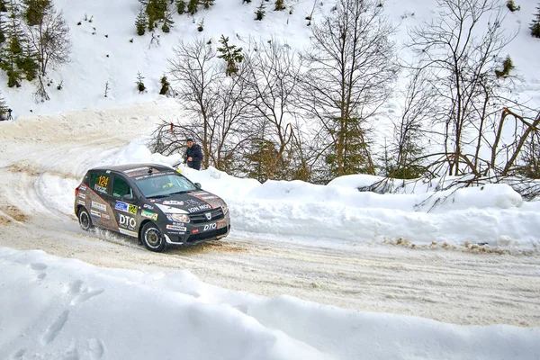 Comandau Rumänien Februar 2019 Autorennen Auf Der Winterlichen Rallye Comandau — Stockfoto