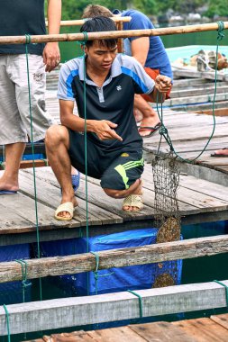Ha Long Bay, Vietnam-29 Kasım 2014:Pearl çiftlik Halong Bay, Vietnam UNESCO Dünya Miras Listesi