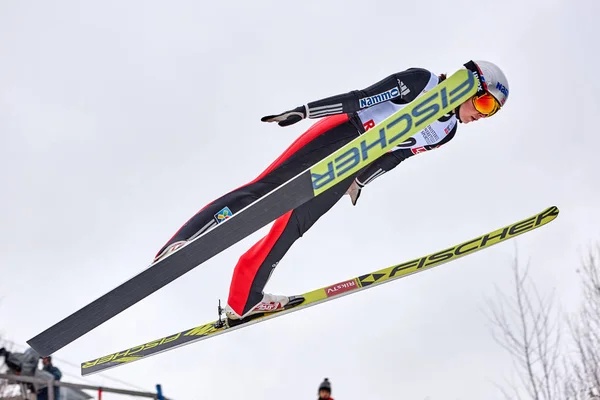 Rasnov Roemenië Maart 2018 Onbekende Schansspringer Compets Winnen Van Ladies — Stockfoto