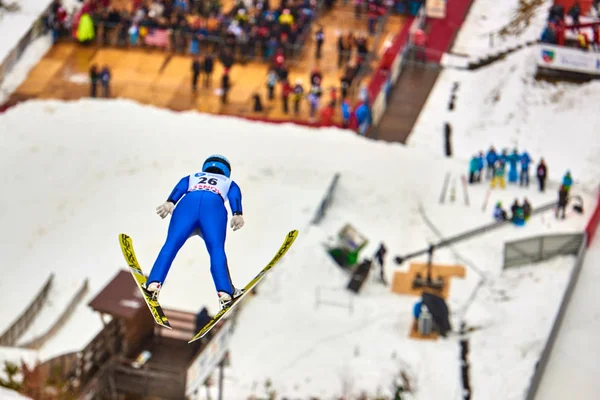 Rasnov Rumunia Marca 2018 Nieznany Skoczek Narciarski Compets Wygrał Turniej — Zdjęcie stockowe