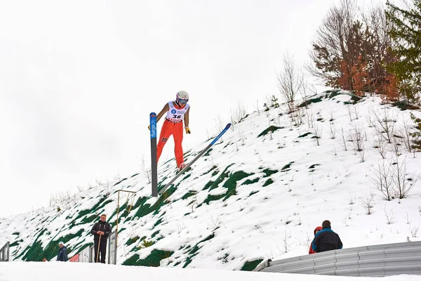 Rasnov Rumänien Mars 2018 Okänd Backhoppare Compets Att Vinna Damernas — Stockfoto