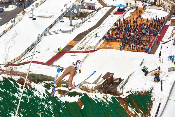 Rasnov Rumania Marzo 2018 Unknown Ski Jumper Compets Win Ladies — Foto de Stock