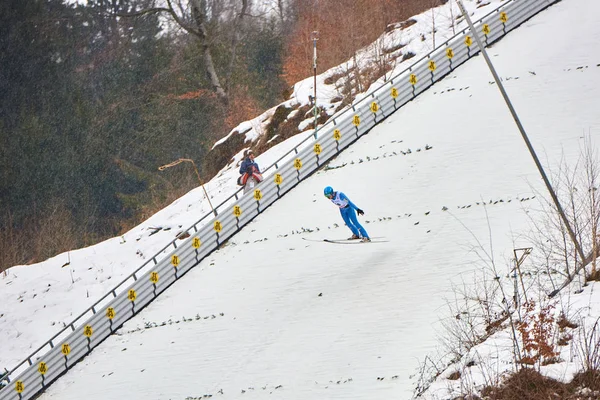 Rasnov Rumania Marzo 2018 Unknown Ski Jumper Compets Win Ladies — Foto de Stock
