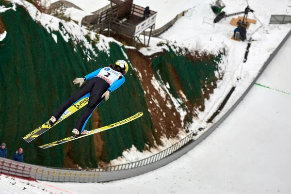 Rasnov Rumania Marzo 2018 Unknown Ski Jumper Compets Win Ladies — Foto de Stock