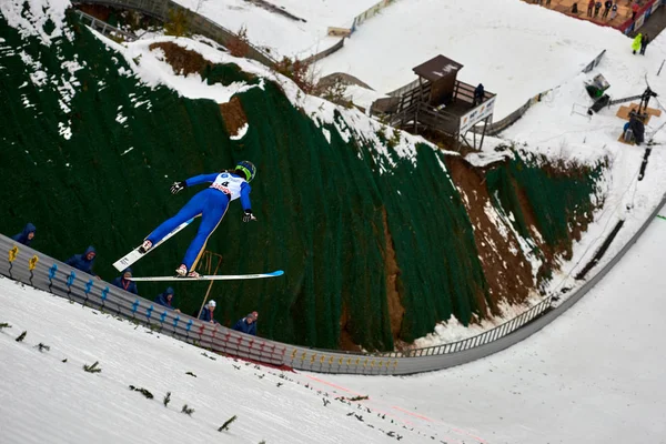 Rasnov Rumania Marzo 2018 Unknown Ski Jumper Compets Win Ladies — Foto de Stock