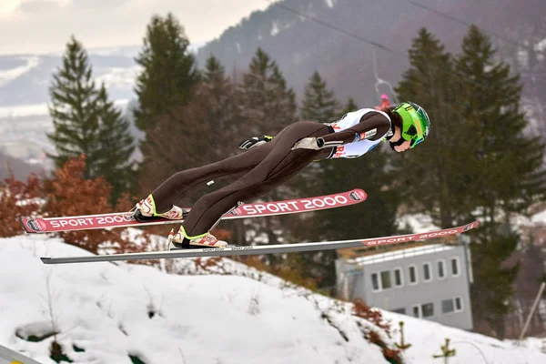 Rasnov Rumania Marzo 2018 Unknown Ski Jumper Compets Win Ladies — Foto de Stock