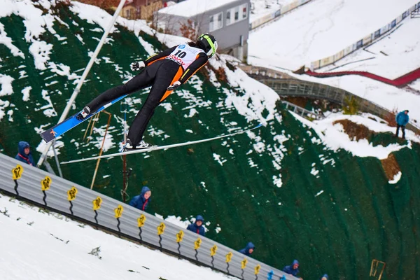 Rasnov Romania March 2018 Unknown Ski Jumper Compets Win Ladies — Stock Photo, Image