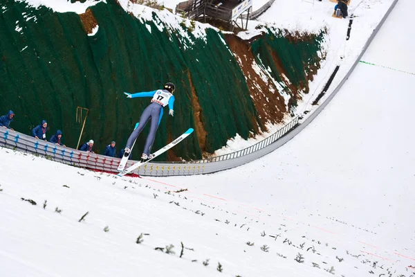 Rasnov Rumania Marzo 2018 Unknown Ski Jumper Compets Win Ladies — Foto de Stock