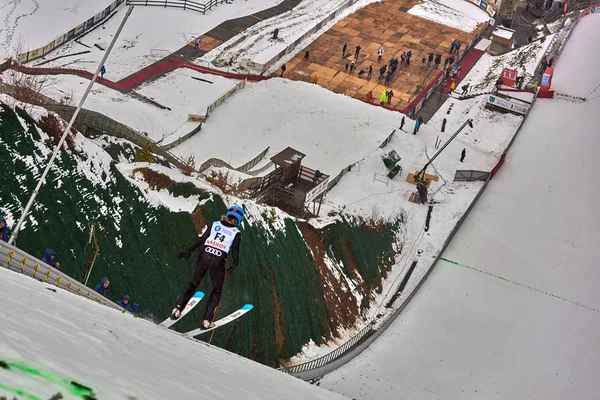 Rasnov Roumanie Mars 2018 Des Sauteurs Ski Inconnus Remportent Coupe — Photo