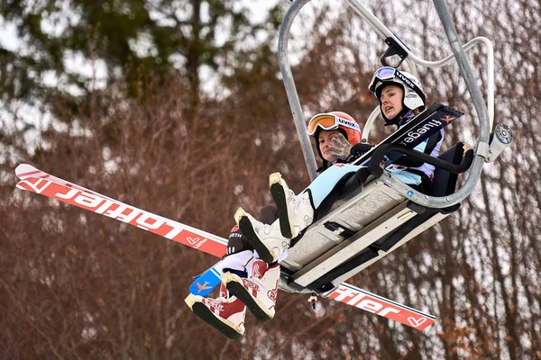 Rasnov Rumania Marzo 2018 Unknown Ski Jumper Compets Win Ladies — Foto de Stock