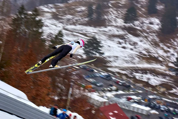 Rasnov Rumania Marzo 2018 Unknown Ski Jumper Compets Win Ladies — Foto de Stock