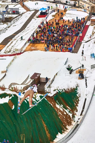 Rasnov Roemenië Maart 2018 Onbekende Schansspringer Compets Winnen Van Ladies — Stockfoto