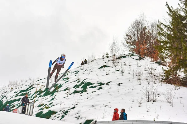 Rasnov Rumänien Mars 2018 Okänd Backhoppare Compets Att Vinna Damernas — Stockfoto