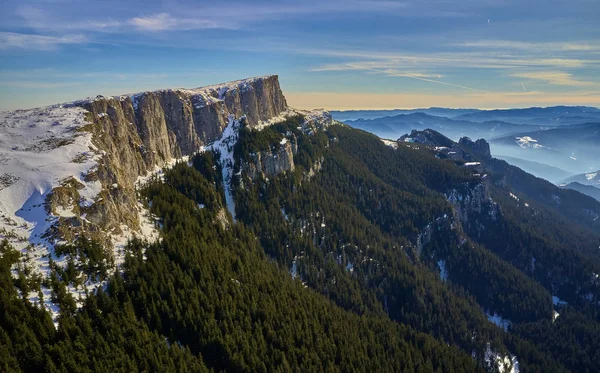 Vue Aérienne Paysage Parc National Des Montagnes Ceahlau Lever Soleil — Photo