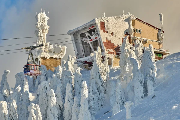 Seilbahn Mit Skifahrern Skigebiet Schneebedeckte Skipisten Winter Poiana Brasov Rumänien — Stockfoto