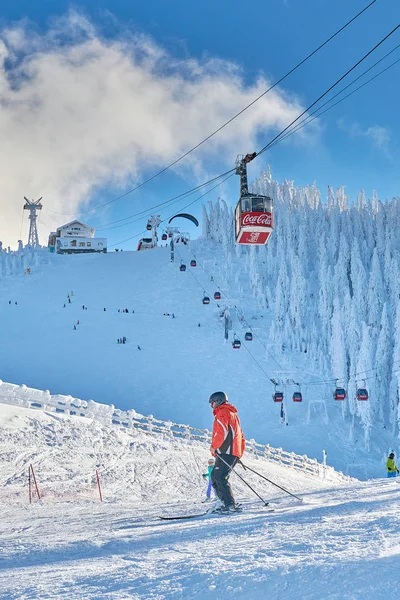 Poiana Brasov Romanya Ocak 2019 Kırmızı Kablo Araba Bir Kayak — Stok fotoğraf