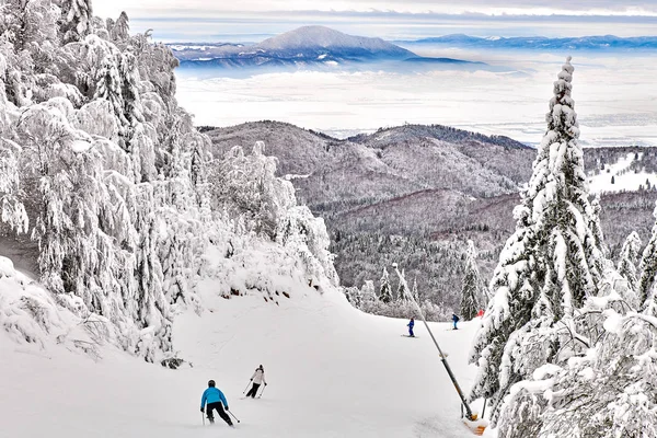 Skiers Snowboarders Enjoy Ski Slopes Poiana Brasov Winter Resort Whit — Stock Photo, Image